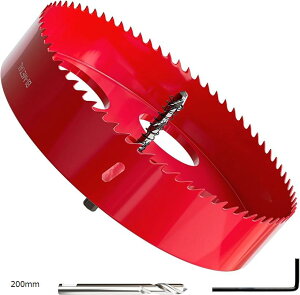 ホールソー バイメタル 穴あけ ドリルビット 切削 工具 DIY 鉄 アルミ 石膏ボード プラスチック 木材などに対応(レッド, 200mm)