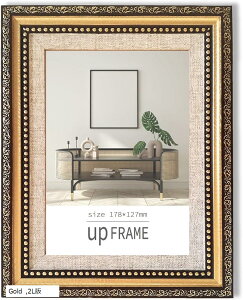 アンティーク風 写真立て おしゃれ フォトフレーム 額縁 御洒落 樹脂製 置き掛け兼用 レトロ ヴィンテージ 壁掛け 卓上 縦横兼用 (Gold, 2L版)