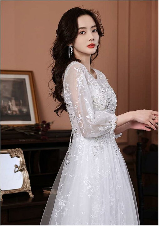 楽天市場 可愛い ウェディングドレス 二次会ドレス 結婚式 プリンセスラインドレス 姫系 パーティードレス 新婦 挙式 ブライダル 袖あり 発表会 ロングドレス Regular 白b 長い M スピード発送 Reapri リアプリ