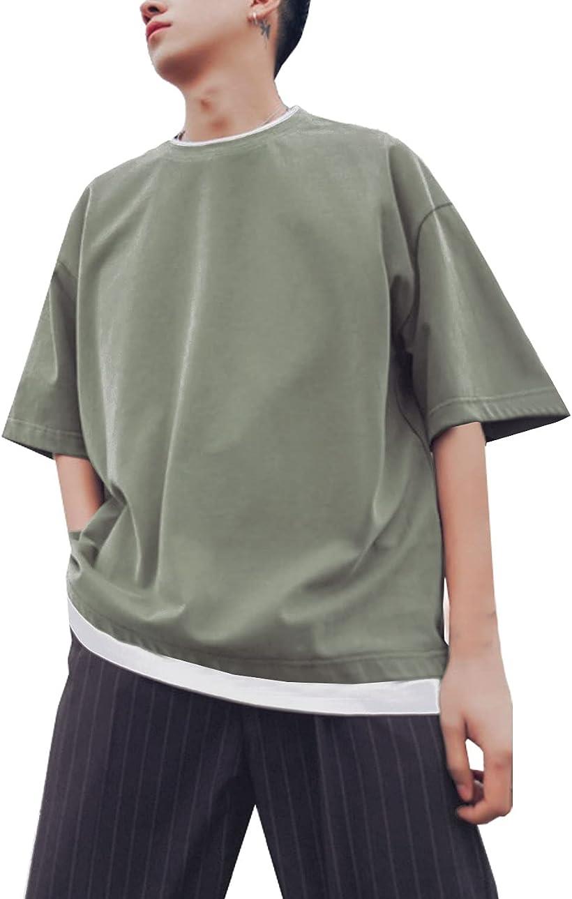 レイヤード風Tシャツ ビッグtシャツ 大人カジュアル 重ね着 大きいサイズ ビッグシルエット 半袖 無地 メンズ おしゃれ(グリーン, M) -  www.edurng.go.th