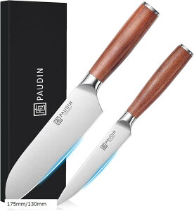 包丁セット 三徳包丁・ペティナイフ2本セット 天然木ハンドル 両刃包丁 5Cr15Mov ステンレス製 防錆 切れ味長い 肉切り・ 魚切り・菜切り包丁 父の日 贈り物(シルバー, 175mm/130mm)