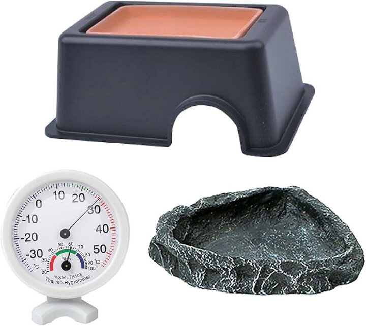 楽天市場】爬虫類の隠れ家 ウェットシェルター 温度湿度計 餌台 ３点 ...