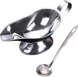 【楽天ランキング1位入賞】カレーポット ソースポット レトロ 食器 洋食屋 レストラン仕様 船型デザイン シルバー ステンレス製 レードル付き(シルバー, 小：85mL)