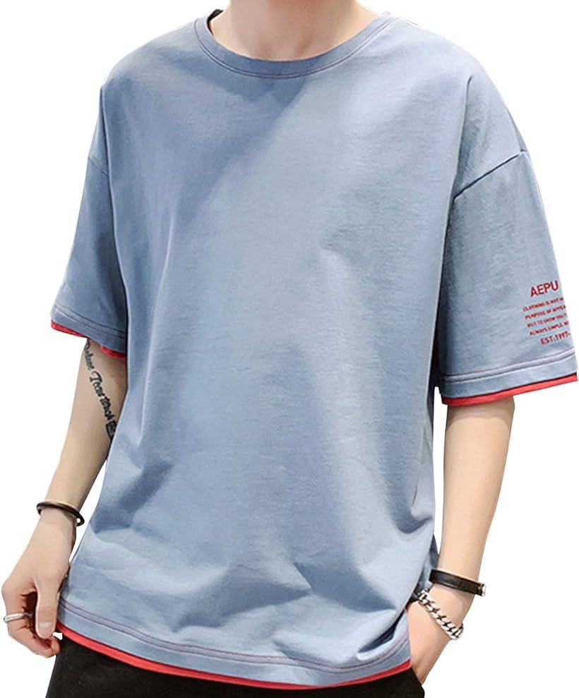 8色展開 Tシャツ 半袖 カットソー クルーネック シンプル 大きいサイズ メンズ XL(ブルー, XL) - www.edurng.go.th
