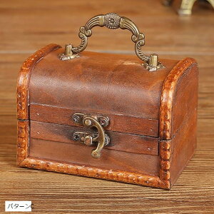 アンティーク 雑貨 宝くじ入れ 木箱 木製収納ボックス 鍵付き レトロ風 宝箱 収納ケース インテリア雑貨 小物入れ(パターンC, 11.5x8x8 cm)