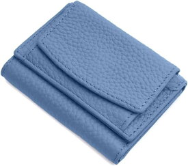 三つ折り財布 レディース コンパクト 小銭入れ付き 本革 ミニ財布 ミニウォレット 薄型 軽量 かわいい 使いやすい スキミング防止 ギフト (ライトブルー)