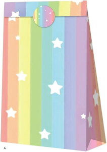 ギフトバッグ 角底袋 20枚セット 紙袋 虹柄 21x12x8cm(A, 20セット(幅120xマチ80x高210mm)