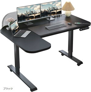 昇降デスク L字 電動 パソコンデスク スタンディングデスク ゲーミングデスク メモリー機能付き 間仕切り付き マウスパッド付き (ブラック, 150x100cm)