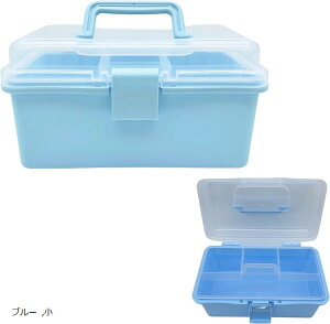 救急箱 薬箱 薬ケース 薬入れ 3段 ツールボックス 工具箱 収納箱 大容量 おしゃれ 透明 取っ手 (ブルー, 小)