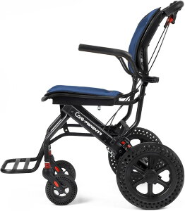 軽量車椅子 介助型 アルミ製 折りたたみ式 コンパクト車椅子 衝撃吸収性 透気性 介護用品 介助ブレーキ付き 屋内用 外出用 旅行用 CP-0902 (青い)