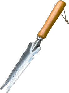 草むしり道具 雑草取り器具 5in1 除草ツール 根こそぎ抜ける 多機能草抜き ステンレス製 草取り道具 園芸用 芝生・庭・畑の手入れに最適 木製グリップ 軽量 目盛付き (ナチュラル)
