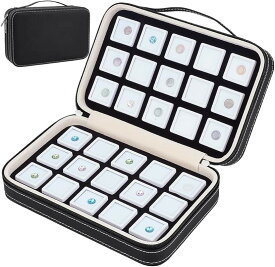 30個 ルースケース 白い宝石箱 窓付 ミニジュエリーボックス 宝石収納 プラスチックボックス 中スポンジ付き ジュエリー展示 ジュエリー収納 ジュエリー保存 スーツケース付き 正方形