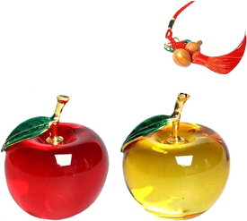 【クローブキューブ】 りんご ガラス オブジェ ペア 2色 セット 風水 インテリア 水晶 瓢箪 ストラップ 付き (赤×黄)