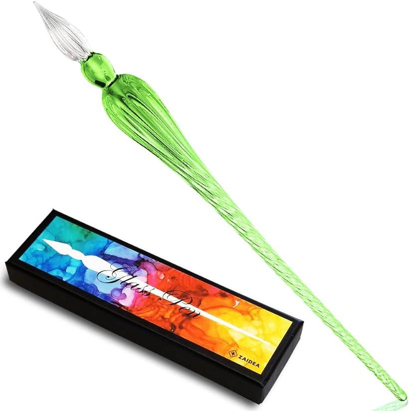 ZAIDEA ガラスペン ディップペン つけペン ペン置き ミニインク セット 万年筆( ライトグリーン)