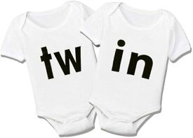 Twin 双子 ツイン コーデ 赤ちゃん 新生児 ロンパース ベビー baby 服 お揃い リンクコーデ ペアルック 衣類 Twins (ホワイト 白, Sサイズ)