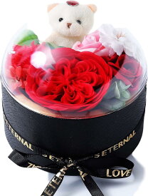 ソープフラワー プレゼント 花 ギフト ボックス 造花 箱 バラ 枯れない花 ロマンチックレッド丸い花ボックス( レッド)