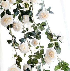 T TS バラ 薔薇 ガーランド 造花 インテリア スワッグ 結婚式 パーティー 飾り付け 装飾(02 白・ホワイト)