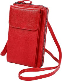 [MNOA.] ポシェット スマホポーチ お財布ポーチ ショルダー レディースバッグ セカンドバッグ 携帯ポーチ(Red)