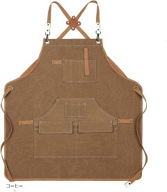 【楽天ランキング1位入賞】アウトドア エプロン メンズ キャンプ キャンバス地 作業 DIY 職人 シェフ ワークエプロン ブラウン (コーヒー, Free Size)