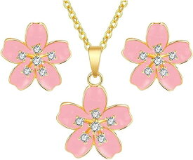 【全品P5倍★4/24 20時～】桜 ピアス ネックレス セット さくら レディース スタッドピアス k18金RGP 大人 可愛い 金属アレルギー対応(ピンク)