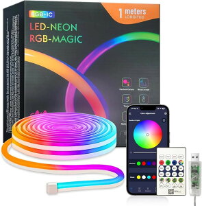 LED�l�I�����C�g USB���d RGBIC �`���[�u���ԐڏƖ� ���y���� 256�F�A�v������ �����悤�ȓ��F���� �h�� IP65 ���@�̃J���[���C�g �e�[�v���C�g �����p �ȒP���t�� (RGBIC 1600���F, 1���[�g��)