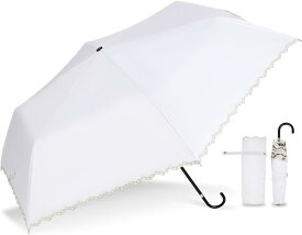 母の日 日傘 折りたたみ傘 軽量 エレガントフリル刺繍 晴雨兼用 男女兼用 180g(クラシックホワイト)