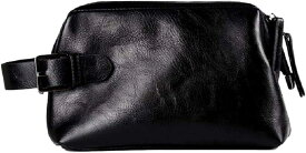 クラッチ セカンド バッグ 大口 ポーチ 持ち手 3段階 調整 PUレザー メンズ 黒( ブラック)