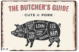 部位 解体 図鑑 BBQ 店舗用看板 飲食店 装飾 ブリキ看板 インテリア レトロ アメリカン 雑貨 ヴィンテージ 絵画 豚