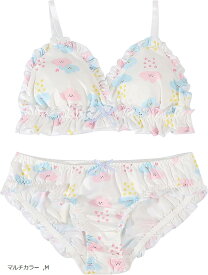 大きいサイズ ゆめかわ フリフリ ノンワイヤー ブラ ショーツ セット(マルチカラー, M)