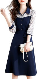 【全品P5倍★5/23 20時～】母の日 ワンピース 花柄 シアースリーブ 切り替えワンピース 膝下 丈 長袖 レディース