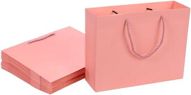 ギフトバッグ 紙袋 手提げ ラッピング 無地 横型 シンプル 10点セット( ピンク, M)