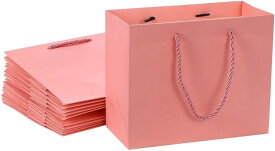 ギフトバッグ 紙袋 手提げ ラッピング 無地 横型 シンプル 10点セット (S, ピンク)