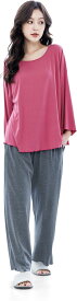 母の日 ルームウェア パジャマ 部屋着 レディース 上下セット セットアップ 長袖 可愛い(213 ローズ&グレー XL)