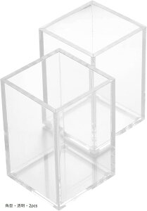 ペン立て 角型 アクリル製 ペンスタンド 卓上収納 透明 おしゃれ 小物入れ 2点セット 角型・透明・2pcs