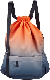 巾着 防水 バッグインバッグ グラデーションカラー 収納袋 ジム スポーツ ビーチ アウトドア 旅行( オレンジ)