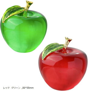 クリスタルリンゴ 置物 紅水晶 風水 玄関飾り パワーストーン 金運アップ レッド グリーン 50x55mm(レッド グリーン, 50x55mm)