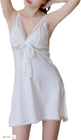 ココスピグミー ハーフスリップ ナイトドレス ベビードール 無地 レース カップなし レディース (ホワイト, L)