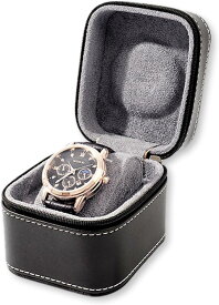 Lezalic 腕時計 ケース 四角 1本 収納 ウォッチ ボックス レザー 時計 携帯 旅行 出張 持ち運び 保護 化粧箱 (ブラック)