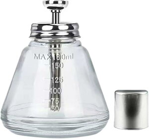 HOTQ プッシュダウンポンプ ディスペンサー ガラス容器液体保存 レトロハンドラップ クリーンポット 靴磨き 化粧品 水差し アルコール 180mL (透明, 17.5 x 16 x 10 厘米)