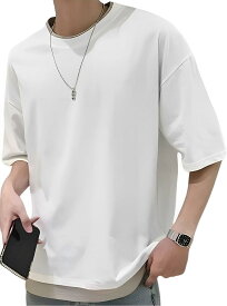 [エンプティオ] 無地 カットソー ビッグシルエット tシャツ 半袖 メンズ 韓国 クルーネック トレーナー ロングtシャツ スリム 大きいサイズ スポーツ 速乾