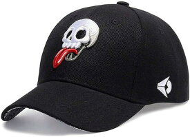 [Queen-b] ドクロ キャップ かっこいい カジュアル ガイコツ 骸骨 スカル ロゴ 刺繍 帽子 アウトドア ランニング 野球帽 おしゃれ メンズ レディース (ブラック)