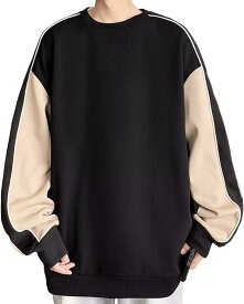 [バーティガー] トレーナー セーター プルオーバー バイカラー カジュアル 長袖 ゆったり 無地 袖ライン 無地長袖 シンプル メンズ