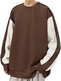 [バーティガー] トレーナー セーター プルオーバー バイカラー カジュアル 長袖 ゆったり 無地 袖ライン 無地長袖 シンプル メンズ