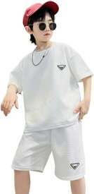 [R and Kang] 男の子 キッズ 上下2点セット 子供服 半袖シャツ ショートパンツ スポーツウェア ジャージ 普段着 (ホワイト, 140cm)