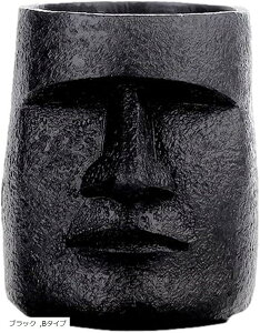 植木鉢 モアイ プランター イースター島 多肉植物 鉢植え 寄せ植え インテリア かわいい おしゃれ ガーデニング オブジェ フラワーポット 室内 屋外 (ブラック, Bタイプ)