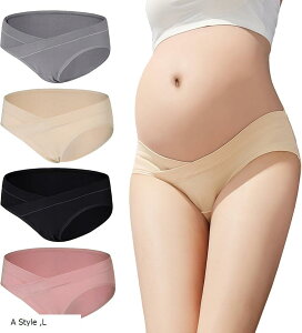 マタニティショーツ 4枚セット ローライズ 綿 妊娠パンツ 産前 産後 コットン 抗菌防臭 妊婦下着 締め付けない パンティー 大きいサイズ L A Style (A Style, L)
