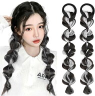 エクステ ヘアエクステ 三つ編み カラー ウィッグ ツイン かわいい 髪 2個セット ホワイト (ホワイト)