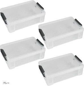 互換品AINetJP Premium 収納ボックス 4個セット フタ付き 防汚対策 透明 スタッキング 文房具 工具(グレー)
