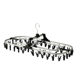 ワイド洗濯ハンガー(ピンチハンガー/洗濯物干し) 52ピンチ アルミフレーム 二重構造 ピンチマーク付き ブラック (代引不可)