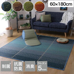 ラグ マット 60×180cm 小林製薬 持続性抗菌剤 KOBA-GUARD 制菌 抗菌防臭 滑り止め ウレタン 不織布 夏 い草 グラデーション(代引不可)【送料無料】